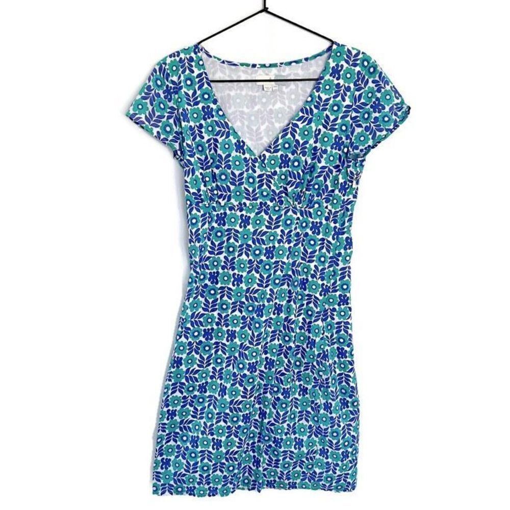 Boden Retro Floral Faux Wrap Dress Short Sleeve Midi Blue White Sundress 4